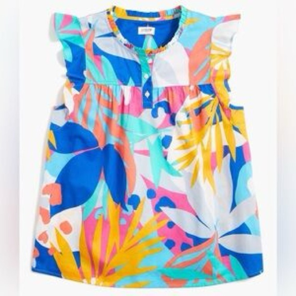 J. Crew Ratti Floral Tropical Ruffle Sleeve Popover Top Blouse Vacation XXS